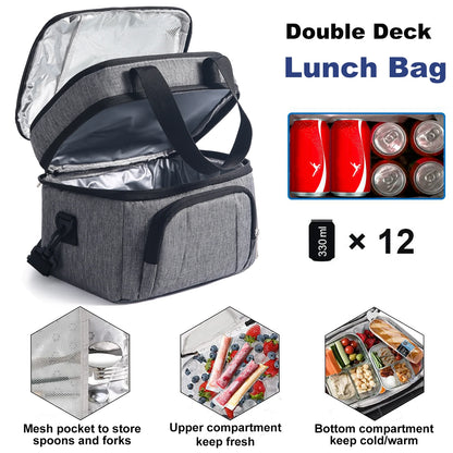 Double Insulated Lunch Bag Layer Portable Thermal Lunch Box Waterproof Picnic Heat Insulating Bag with Adjustable Strap