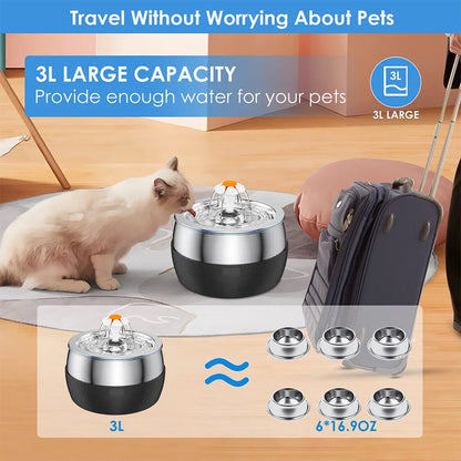 Cat Water Fountain Stainless Steel 3L Automatic Ultra Quiet Dog Water Dispenser Faucet Shape Water Fountain for Cats Dogs Bowl