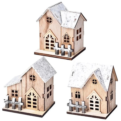 Wooden Cabin with LED Lights, Christmas Ornaments, Family Christmas Decorations, Christmas Cabin, Children's Gifts