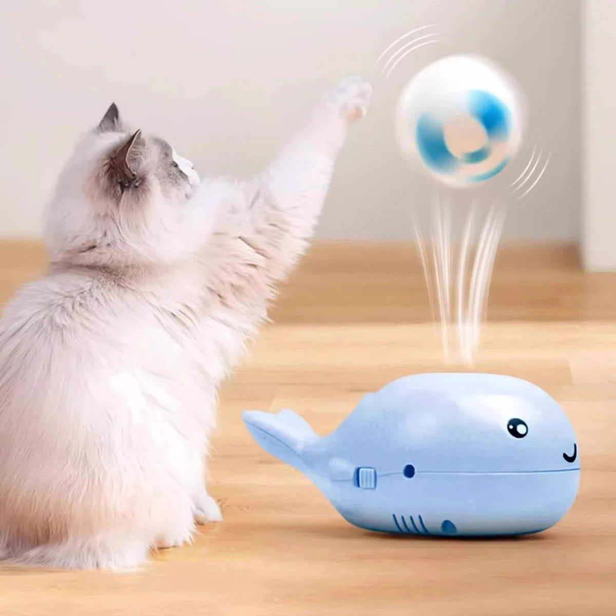 Interactive Cat Toys Electric Jet Floating Ball Cat Toy Whale Shaped Cat Toy Portable USB Dual Function Fan Pet Toy for Teaser