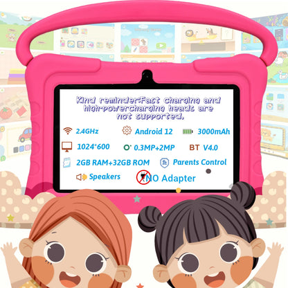 Kids Tablet 7 Inch, Android 12 Quad Core, 2GB RAM+32GB ROM, 3000mAh, Dual Camera, WiFi, Parental Contro