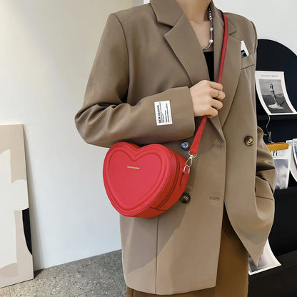 Hot Selling Heart Crossbody Bag Women's Solid Color PU Leather Versatile Sweet Shoulder Bag Fashion Handbag-tan