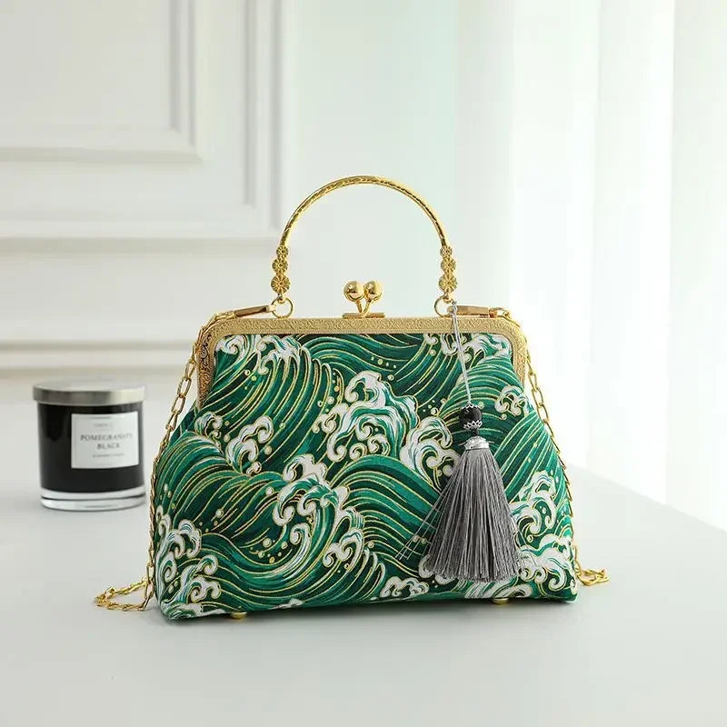 Fashion Vintage Fringe Bag Small Shell Bags Chain Women Shoulder Crossbody Bag Crane Flying Women's Handbags Purses Embroidery