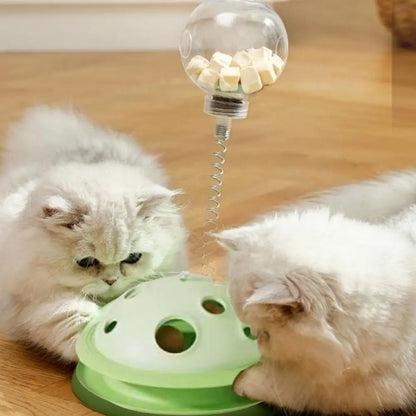 Plastic Cat Leaking Food Ball Detachable Interactive Cat Turntable Toy with Spring Rod Cat Track Kitten Playing Balls Toy