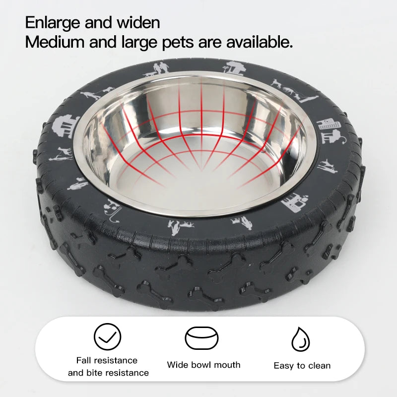 Pet Bowl Tire Shape Large Diameter Bowl Non-Slip Removable and Washable Pet Food Utensils