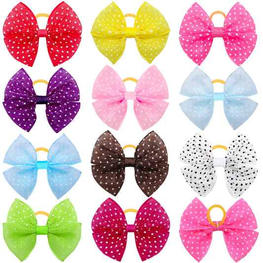40PCS Lace Dogs Hair Bows With Dotted Dog Hair Rubber Bands Colorful Grooming Dog Hair Bowknot For Puppy Pet Products Pet Items