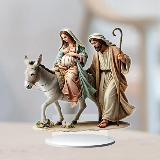 Jesus Nativity Statue Traditional Lightweight Multifunctional 2D Flat Acrylic Ornament for Gifts Friends Office Family Tabletop