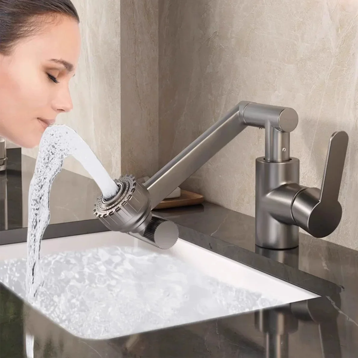 Dual Mode Universal Rotating Faucet Robotic Arm Wash Basin Kitchen Bathroom Hot and Cold Household Basin Wash Basin Sink