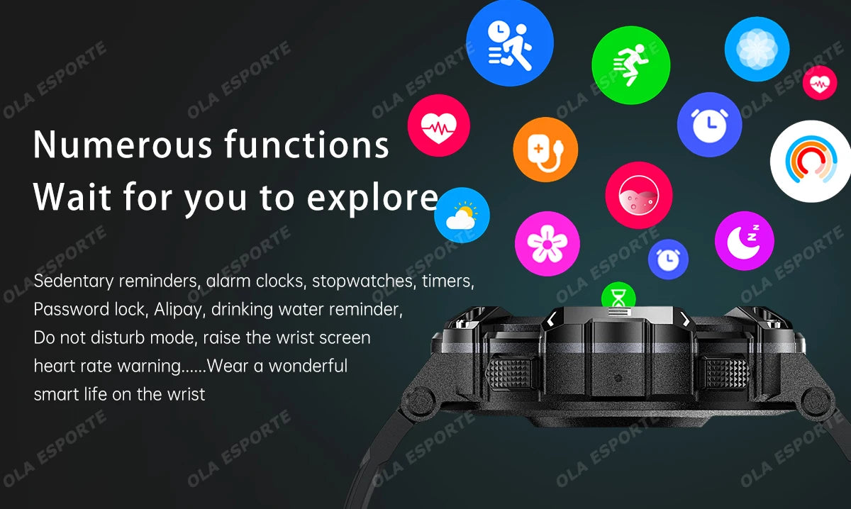 New Outdoor Military Smartwatch For Men Health Monitor Bluetooth Call Voice Assistant GPS Sports Waterproof Men Smartwatch 2024