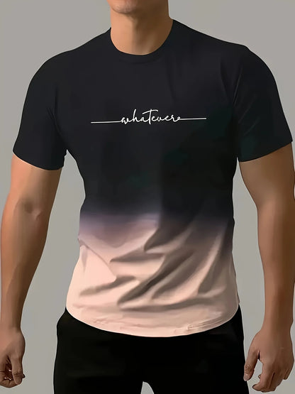 Men's Casual Crew Neck Short Sleeve T-shirt In Gradient Color,Versatile For Sports And Casual Wear