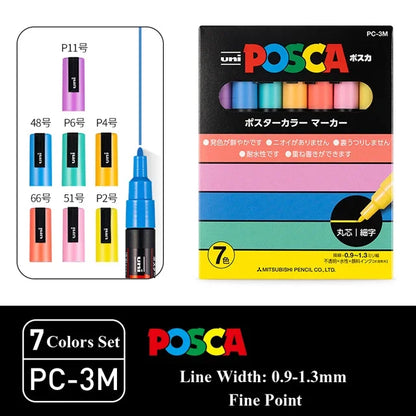 Japan Uni POSCA Marker Pen Set Acrylic Graffiti Drawing Permanent Waterproof Children's Drawing PC-3M/1M/5M Fabric Art Supplies