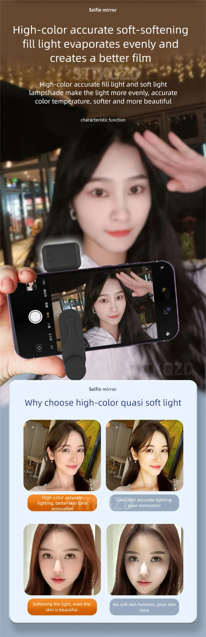 STTKGZD Selfie Reflector Mirror Mobile Phone Fill Light Kit Portable Mobile Mirror Clip Storage Bag Mobile Phone Rear Camera