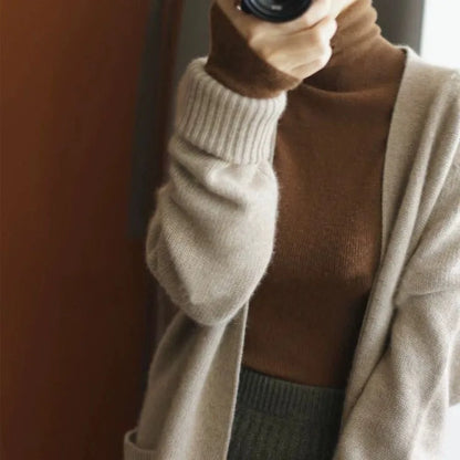 2023 New autumn/winter cashmere sweater women's turtleneck pullover ultra-thin pile neck sweater wool knit