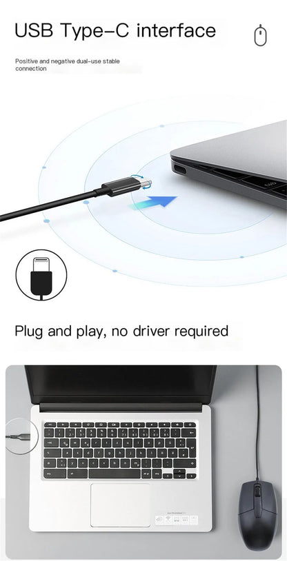 Wired Type-C Mouse Plug And Play System Compatible Light Weight Portable Low Noise Button Office Use Mause Business Office Mice