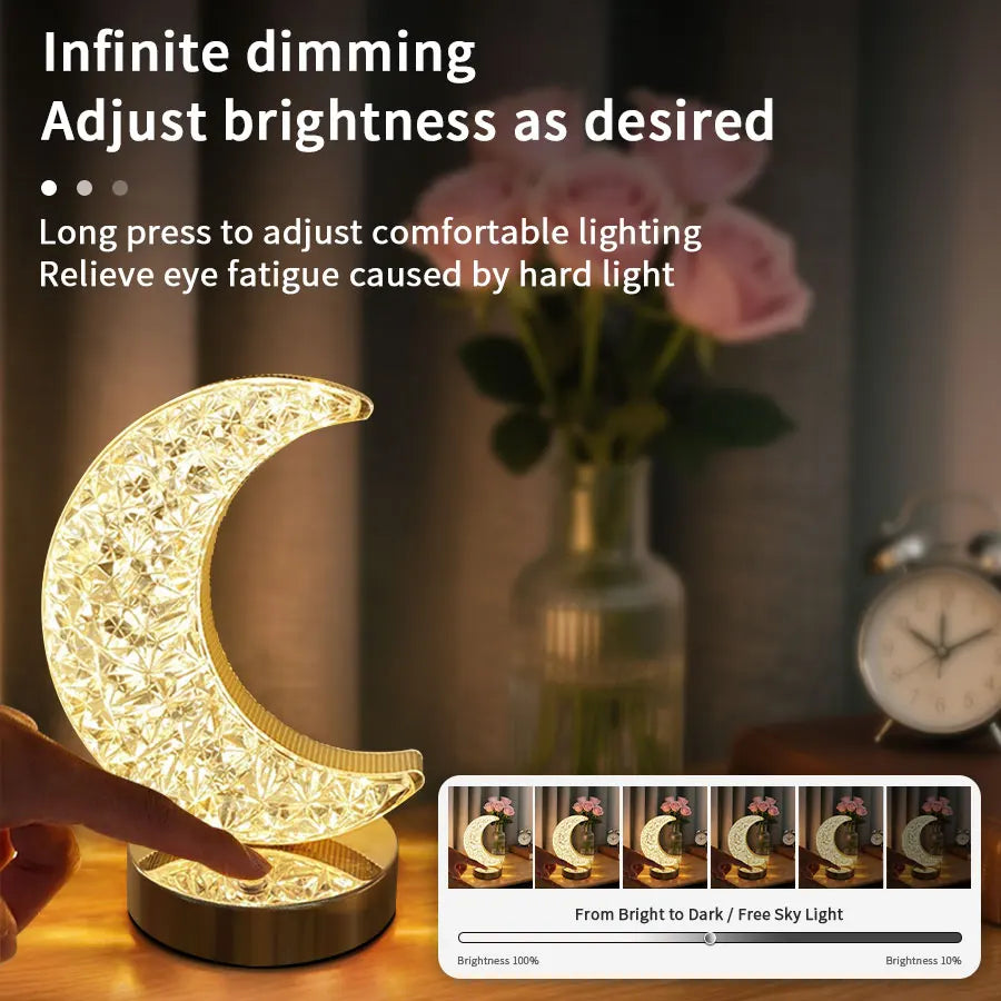 Moon Star Led Night Light Rechargeable Crystal Table Lamp Touch Switch Dimmable Ramadan Room Decor Ambient 3D Moon Lamp Eid Gift