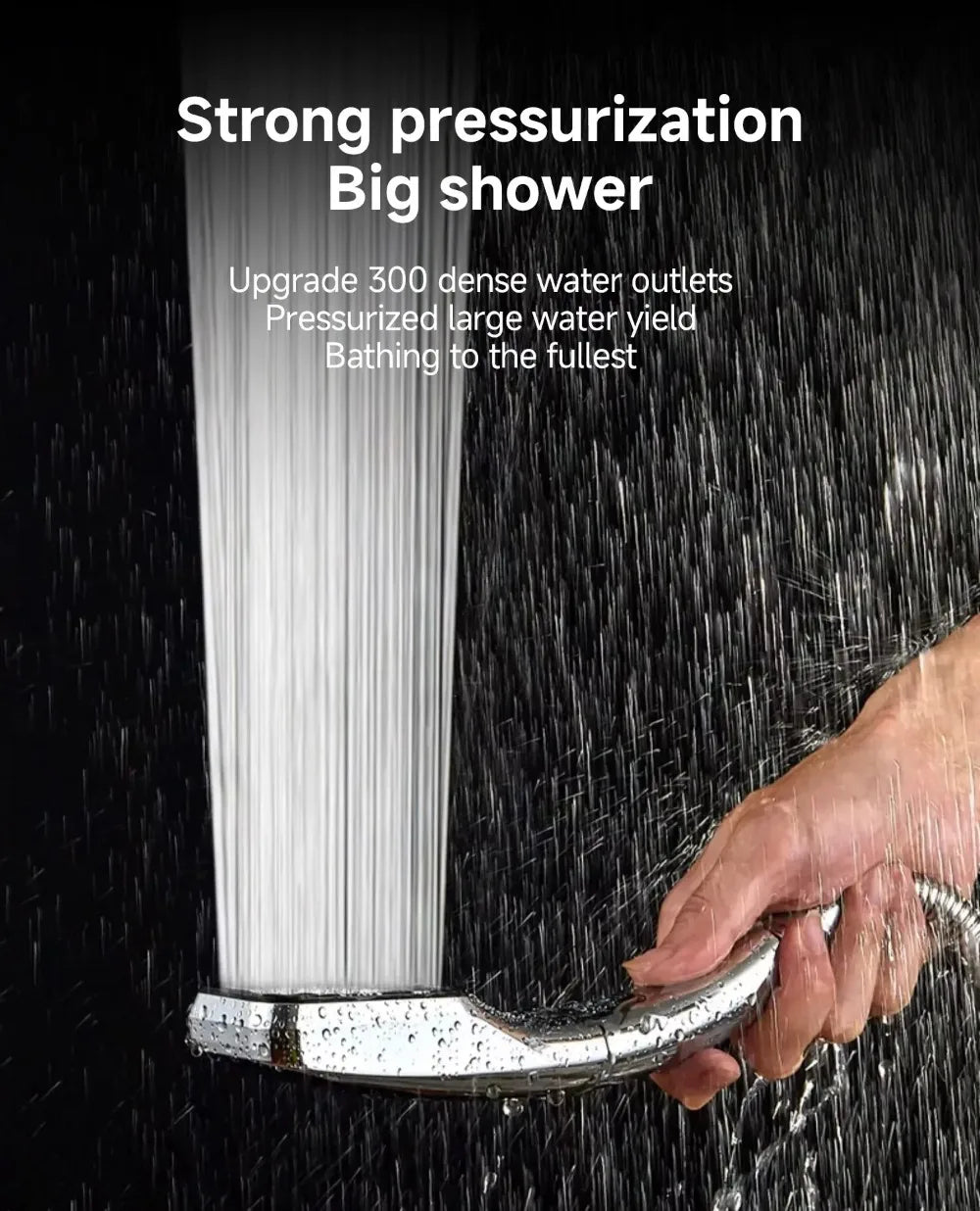 300 Holes Pressurized Showerhead Hand Hold Square Rain Shower Head Water Saving Rainfall Spray Nozzle Bathroom Accessories