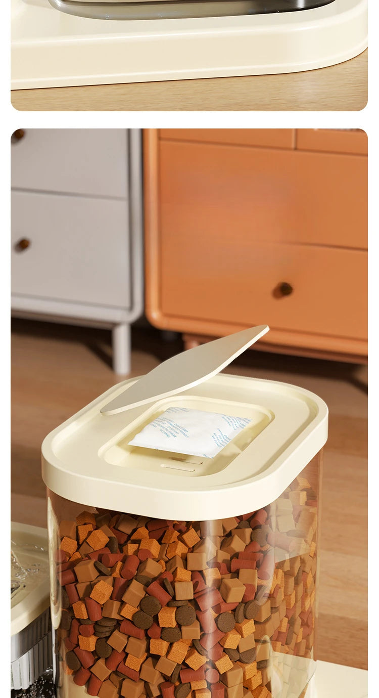 2 in 1 Automatic Pet Feeder Water Fountain Cat Dog Food Bowl with Circulating Flow Anti-Slip Splash Proof Slow Feeding Dish