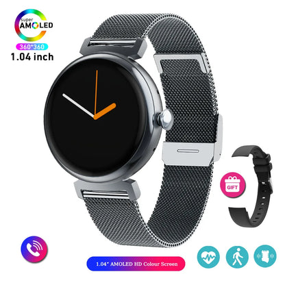 Bluetooth Call Smart Watch Screen Always Display 1.04 inch AMOLED Screen Fashion Ladies Smartwatch Metal Body Small Screen Watch