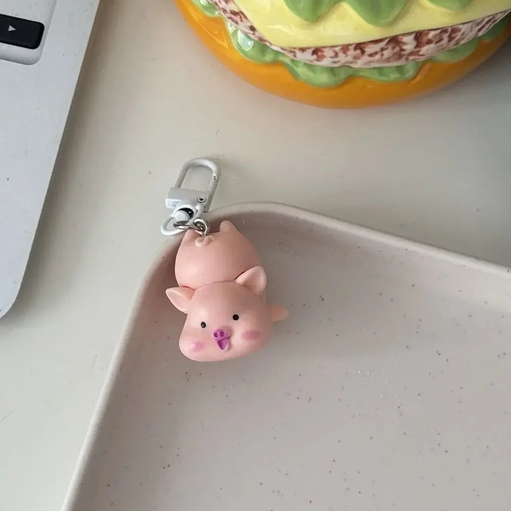 Funny Three-Dimensional Kawaii Pig Keychain Waterme Rain Coat Animal Shape Keychain Sleeping Mobile Phone Bag Pendant