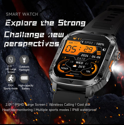 LIGE New Premium Military Smart Watch Men Flashlight Waterproof Outdoor Sport Tracker Bluetooth Call Smartwatch 400mAh Battery