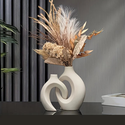 Hollow Nordic Modern Ceramic Vase Set of 2 for Modern Home Decor,Plastic imitation ceramic Hollow Flower Vases for Living Room