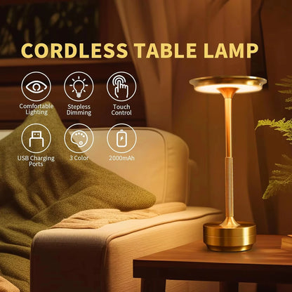 Aluminum Alloy Simple Decorative Lamp LED Night Light Infinitely Dimmable Atmosphere Retro Portable Rechargeable Touch Desk Lamp