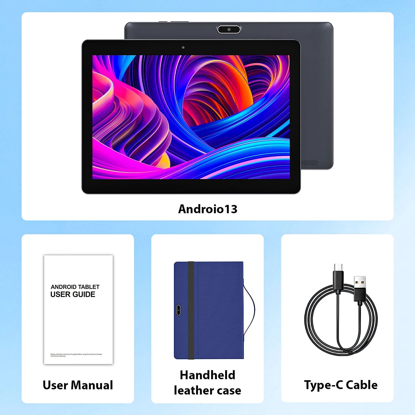 BAKEN 10.1-inch Android 13 tablet, quad-core processor, 4(2+2)GB+64GB, dual cameras, wifi, Bluetooth, 6000mAh battery