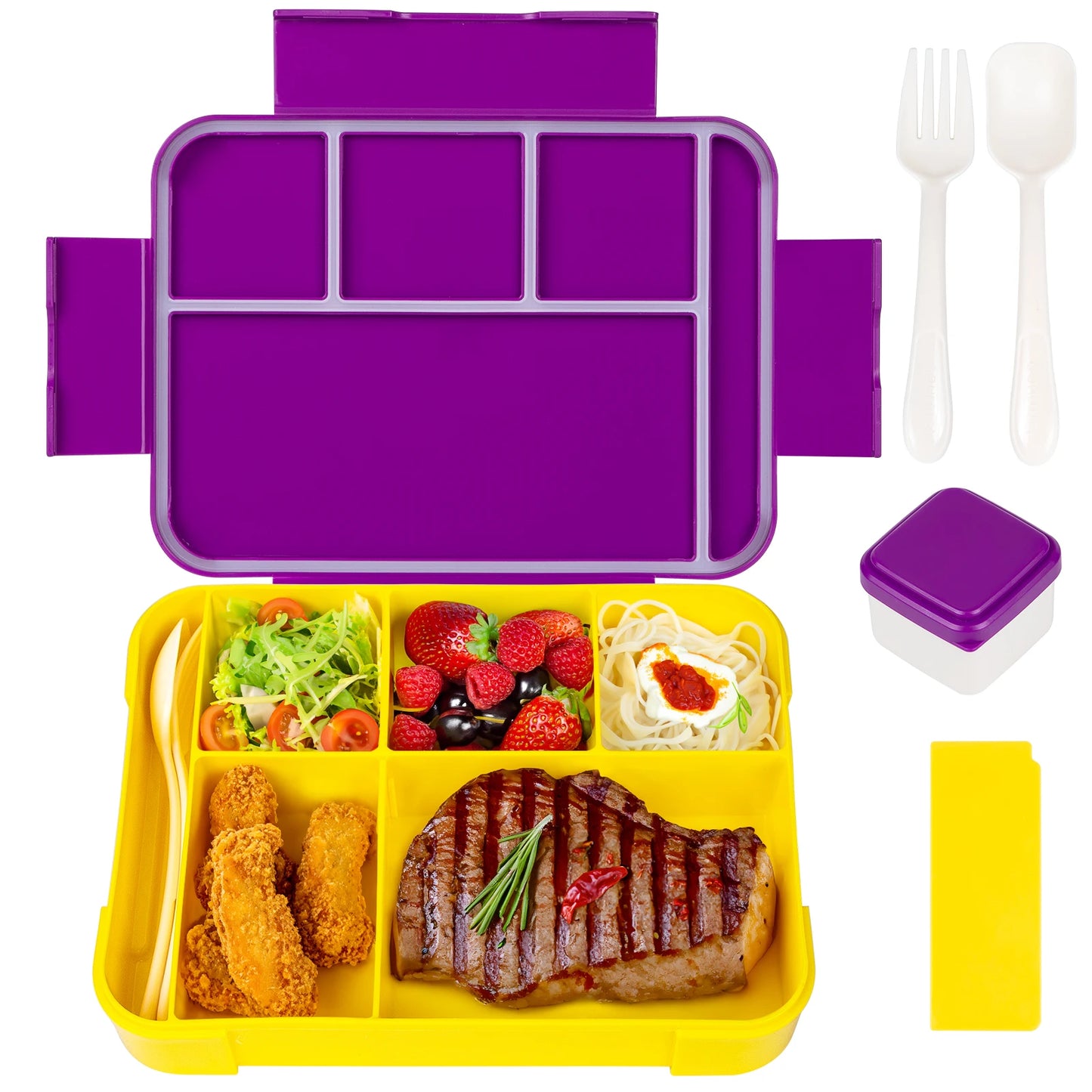 1330ML Lunch Box Adult Bento Boxes Food Containers with 6 Compartment and Tableware For Snack Work School Microwave Oven Heating