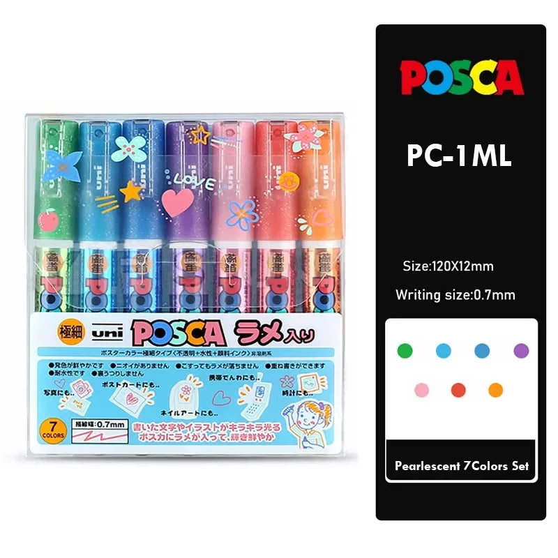 Japan Uni POSCA Marker Pen Set Acrylic Graffiti Drawing Permanent Waterproof Children's Drawing PC-3M/1M/5M Fabric Art Supplies