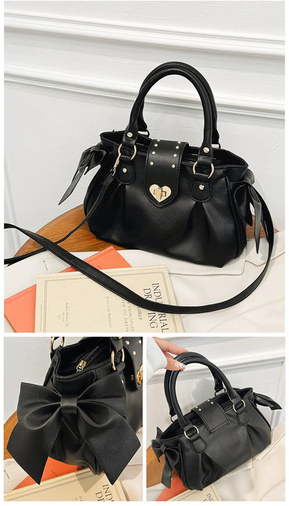 Sweet Bow Lolita Pink Hand Bag Purse Women Harajuku Love Heart Soft Crossbody Bag Lady Kawaii Large Capacity Shoulder Bag Female