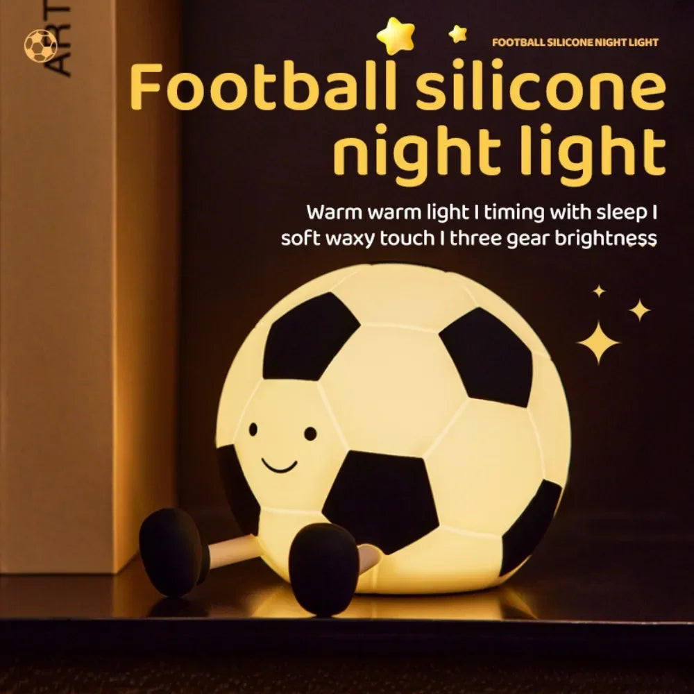 Football Silicone Night Light Rechargeable Sleeping Night Lamp with 3 Level Dimmable Bedside Lamp For Room Decor