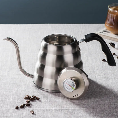 Stainless Steel Pour Over Coffee Pot with Thermometer Swan Long Neck High Capacity Can Be Heated Professional Hand Brewed Coffee