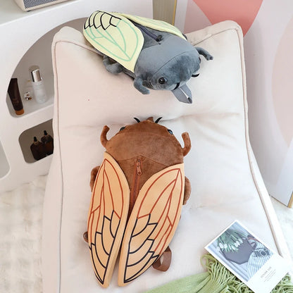 45cm Funny Creative Cartoon Insect Cicada Beetle Plush Doll Backpack Brown Green Insect Soft Plush Toy Gift For Boys And Girls