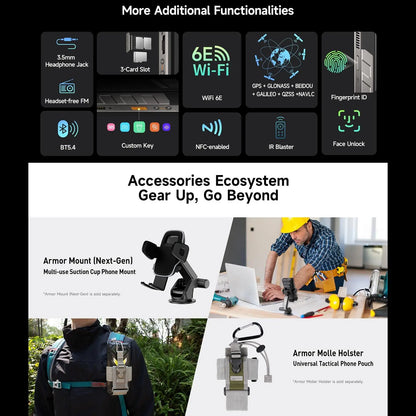 Ulefone Armor 34 Pro 5G AI Rugged Phone 32GB+512GB 25500mAh 6.95" Built-in Projector 120Hz Android 15 MTK 7300 NFC Smartphone