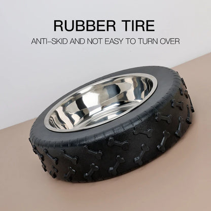 Pet Bowl Tire Shape Large Diameter Bowl Non-Slip Removable and Washable Pet Food Utensils