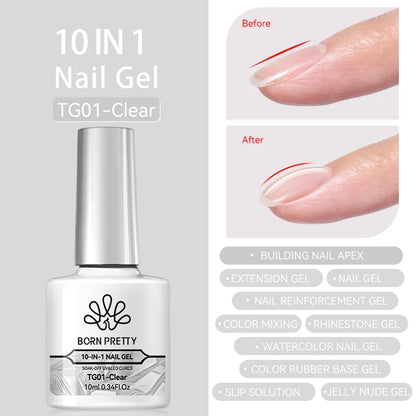 BORN PRETTY 10ml Wine Red Glitter Jelly Nude Gel Nail Polish Soak Off Translucent Color UV Light Cure for Nail Art DIY at Home