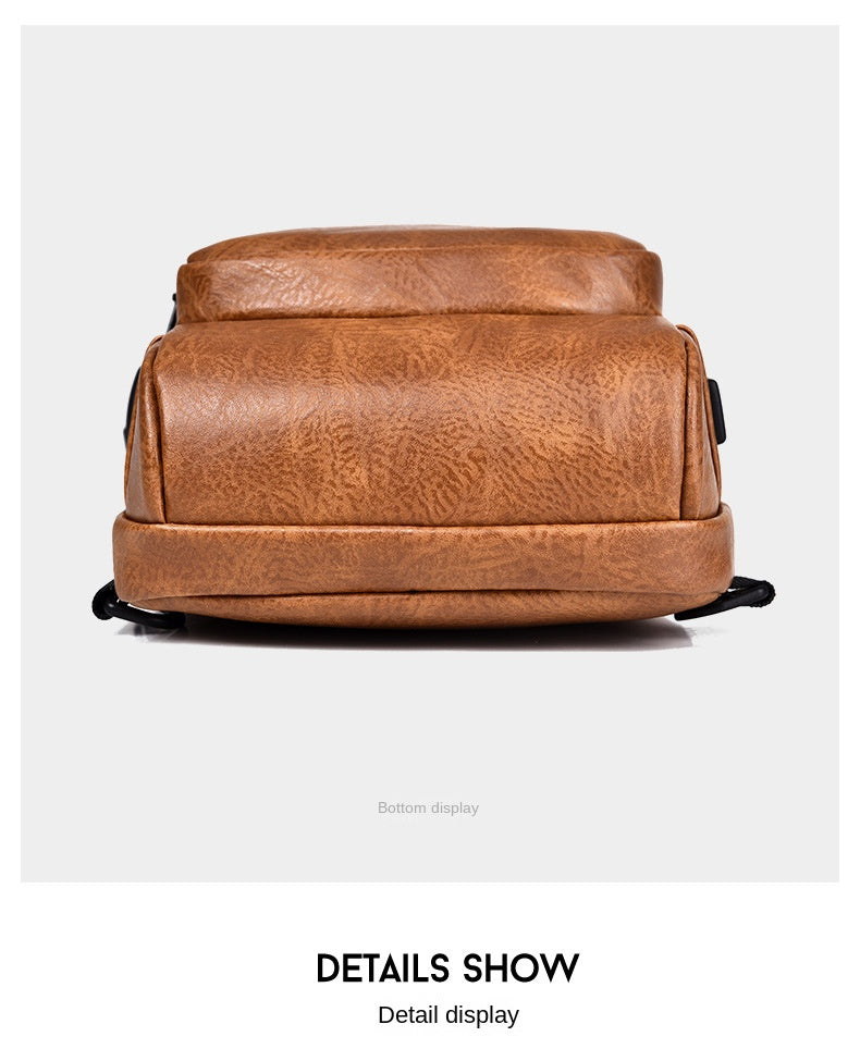 New Casual Chest Bag Travel shoulder bag Men Multifunction Anti-theft USB Charging Crossbody Bag Quality PU Leather Pack Male