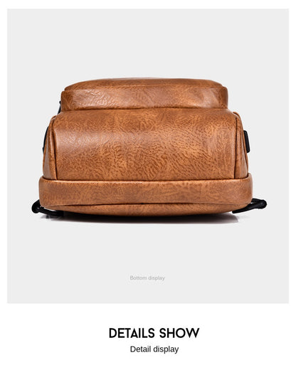 New Casual Chest Bag Travel shoulder bag Men Multifunction Anti-theft USB Charging Crossbody Bag Quality PU Leather Pack Male