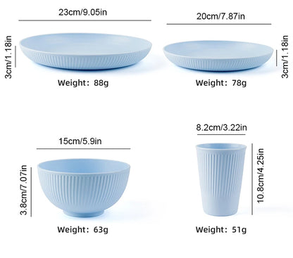 Wheat Straw Cutlery Set 4Pcs Bowl Cup Dish Set Portable Tableware Set Dinnerware Kits for Picnic Camping