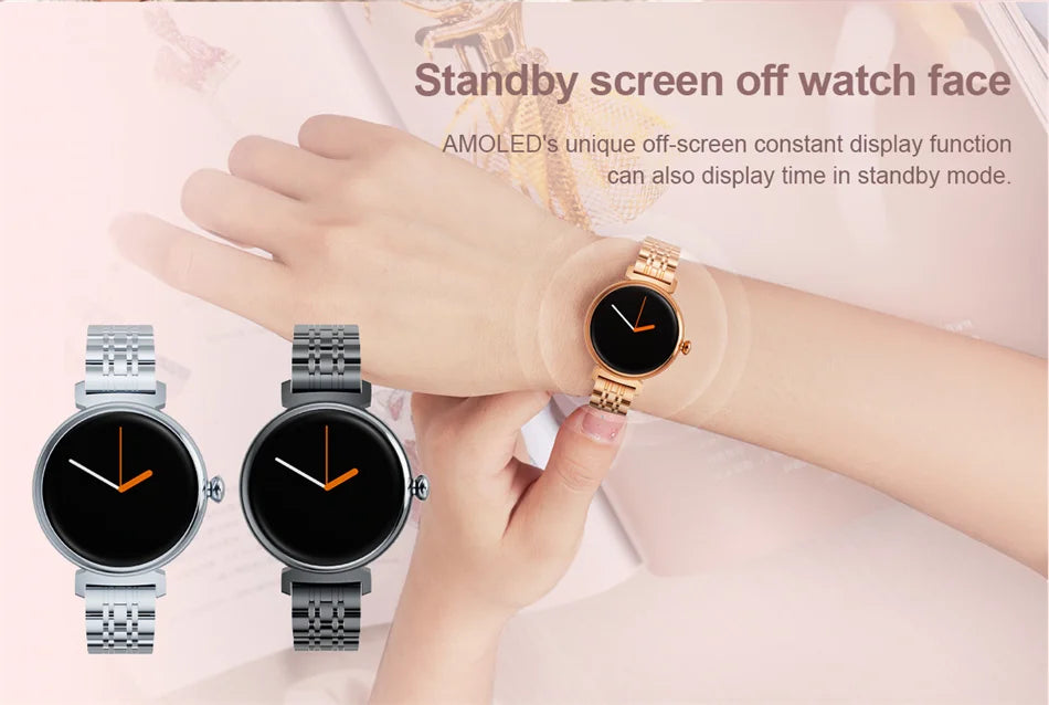 AMOLED Small Screen Fashion Women Smart Watch 454*454 HD Pixel Screen Always Show Time Bluetooth Call Smartwatch Metal Body 2023