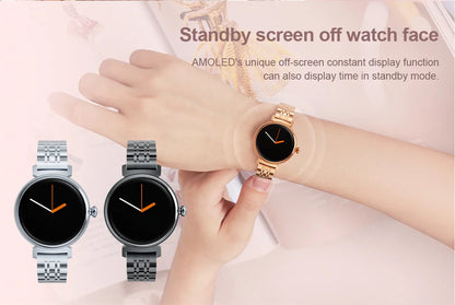 AMOLED Small Screen Fashion Women Smart Watch 454*454 HD Pixel Screen Always Show Time Bluetooth Call Smartwatch Metal Body 2023