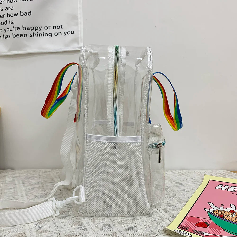 Transparent PVC Outdoor Sports Fitness Knapsack Casual Travel Visible Backpack Large Capacity Waterproof Top-Handle SchoolBag