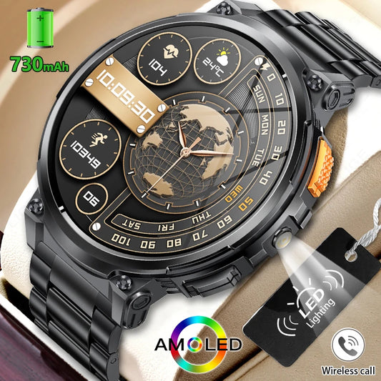 LIGE 1.85"HD Screen Outdoor Sport Smartwatch Men Heart Rate Flashlight Watch 730mAh Battery Waterproof Wireless Call Smart Watch