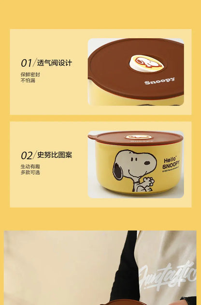 Snoopy animation peripheral cartoon safety bowl sealed ceramic box with lid can be microwaved and portable for office workers