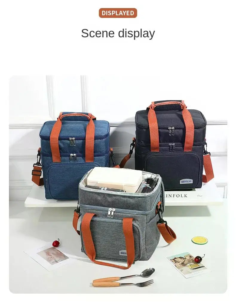 Portable Thermal Lunch Bag Picnic Food Cooler Bags Insulated Case Durable Waterproof Office Lunchbag Shoulder Strap Cooling Box