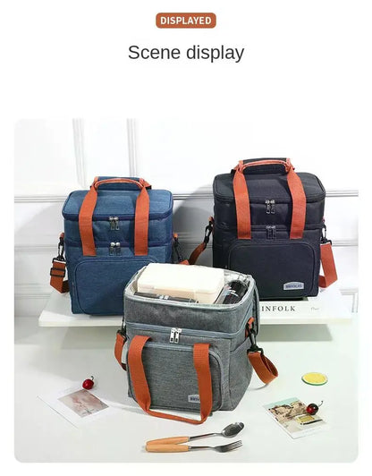 Portable Thermal Lunch Bag Picnic Food Cooler Bags Insulated Case Durable Waterproof Office Lunchbag Shoulder Strap Cooling Box