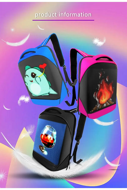 Fashion Custom APP Programmable Smart Led GIF Picture Advertising Backpack
