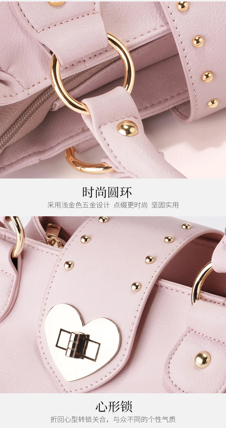 Sweet Bow Lolita Pink Hand Bag Purse Women Harajuku Love Heart Soft Crossbody Bag Lady Kawaii Large Capacity Shoulder Bag Female