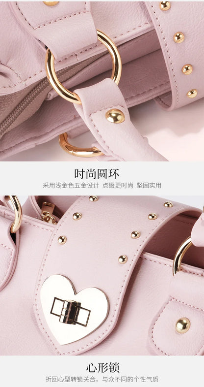 Sweet Bow Lolita Pink Hand Bag Purse Women Harajuku Love Heart Soft Crossbody Bag Lady Kawaii Large Capacity Shoulder Bag Female
