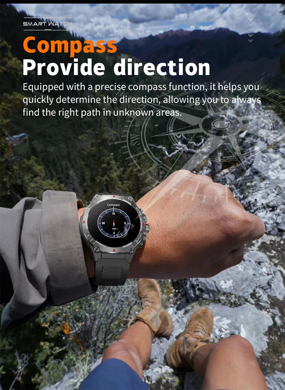 Military GPS Smart Watch Men AMOLED HD Screen Altitude Compass Heart Rate Sports Watch BT Calling IP68&10ATM Waterproof Watch
